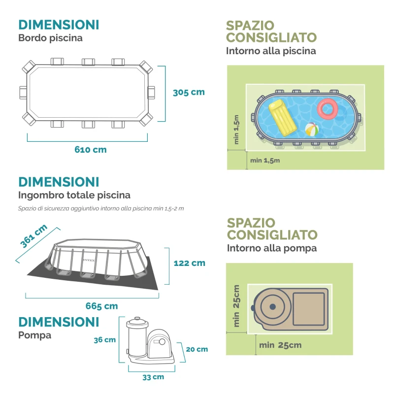 INTEX 26798NP - Piscina Prisma Ovale 610X305X122 Cm Con Pompa Filtro, Scaletta Doppia, Telo Base, Copertura
