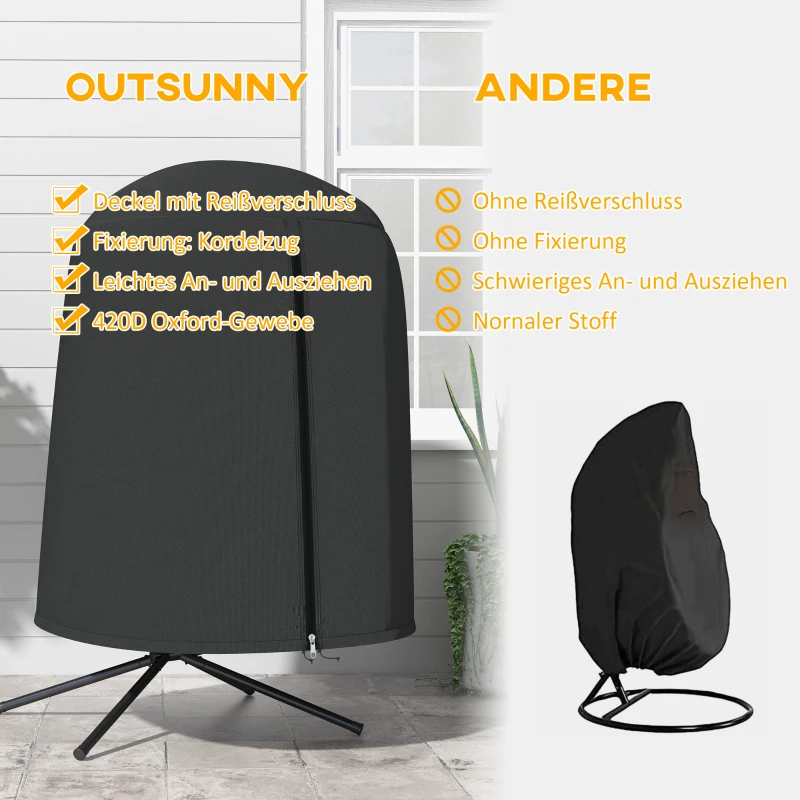 Outsunny Beschermhoes voor hangstoel, waterdicht, stofdicht, polyester, Ø128 x 190 cm, zwart