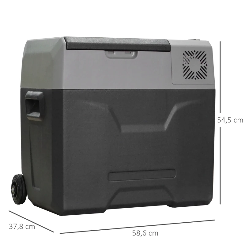 HOMCOM Lodówka samochodowa, lodówka, 50L, do -20° C, panel dotykowy, 2 koła, rączka teleskopowa, 58,6 x 37,8 x 54,5 cm, Szary