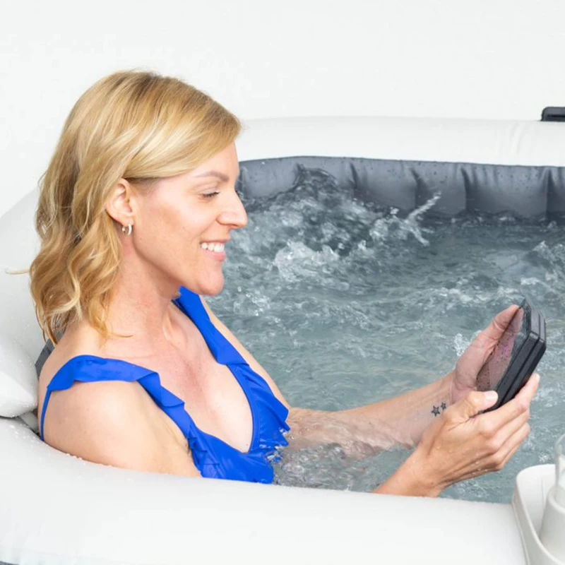 INTEX 28452EX - Bubble Massage Set Greystone Deluxe 6 Posti Quadrata Con Pompa, Riscaldatore, Sistema Di Purificazione Acqua, 170 Getti, Telo Base, Telo Copertura, Dispenser Di Cloro