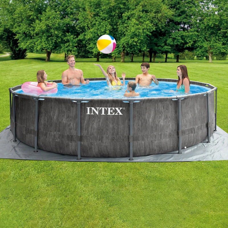 INTEX 26742NP - Piscina Prism Greywood 457X122 Cm Pompa Filtro, Scaletta, Telo Base, Telo Copertura