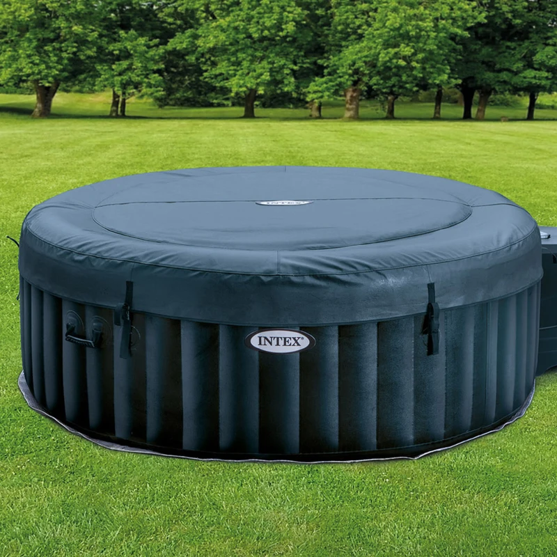 INTEX 28432EX - Purespa Plus Bubble Massage Set Navy 216X71Cm 6 Posti Con Pompa, Riscaldatore, Sistema Di Purificazione Acqua, 170 Getti, Telo Base, Telo Copertura, Dispenser Di Cloro, 2 Poggia Testa