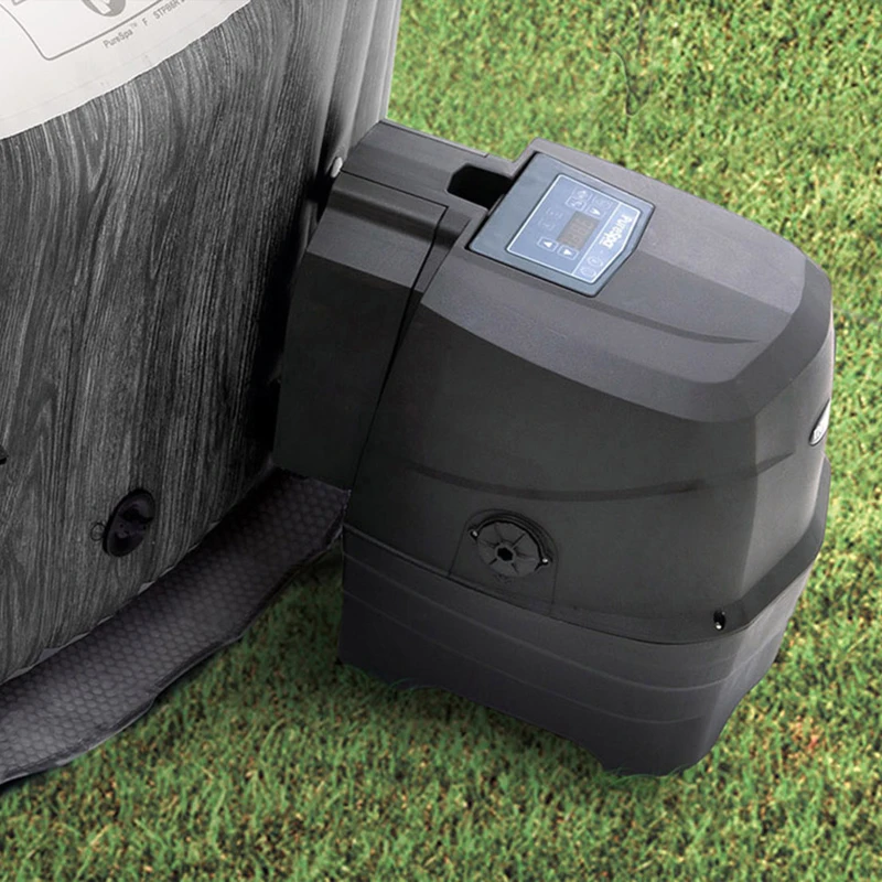 INTEX 28440EX - Pure Spa Greywood Deluxe 196X71Cm 4 Posti Con Pompa, Riscaldatore, Sistema Purificazione Acqua, 2 Poggia Testa, Luce Led Multi Color