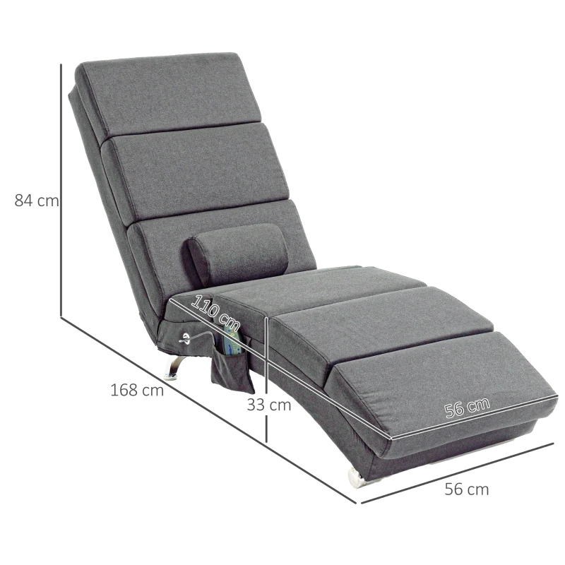 HOMCOM Massagestoel Relaxstoel Ligstoel 8 vibratiepunten, 5 modi, 8 vibratiepunten, 56 x 168 x 84 cm, Grijs