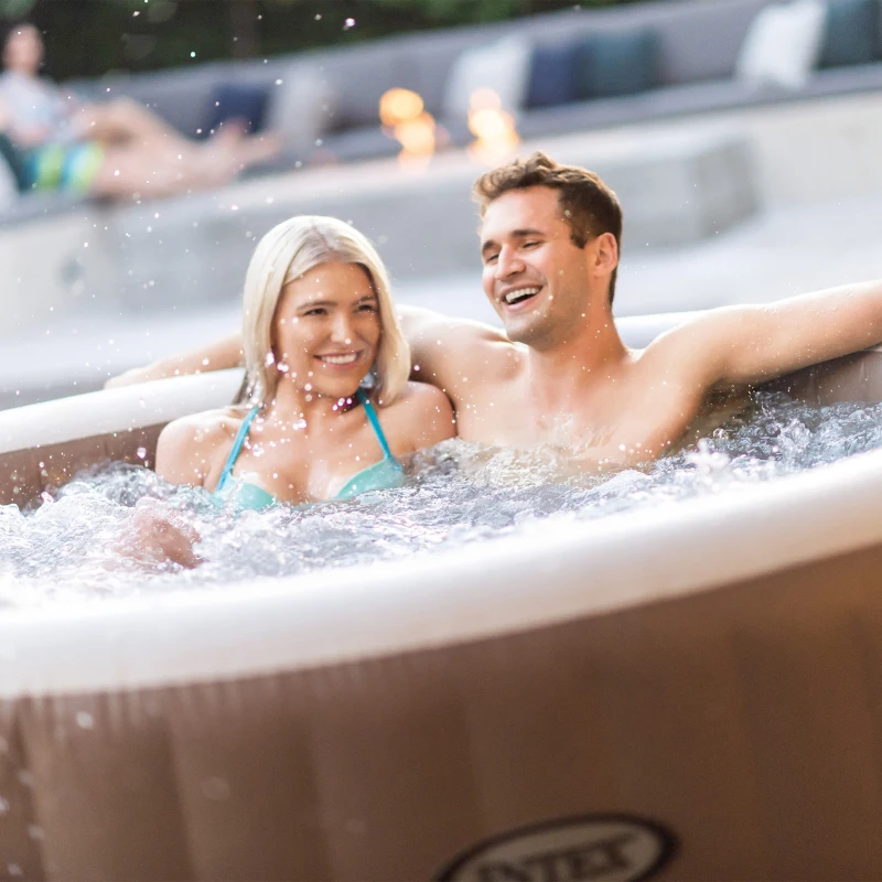 INTEX 28476EX - Pure Spa Bubble Massage 196X71Cm 4 Posti Con Pompa, Riscaldatore, Sistema Purificazione Acqua, Telo Di Copertura Totale