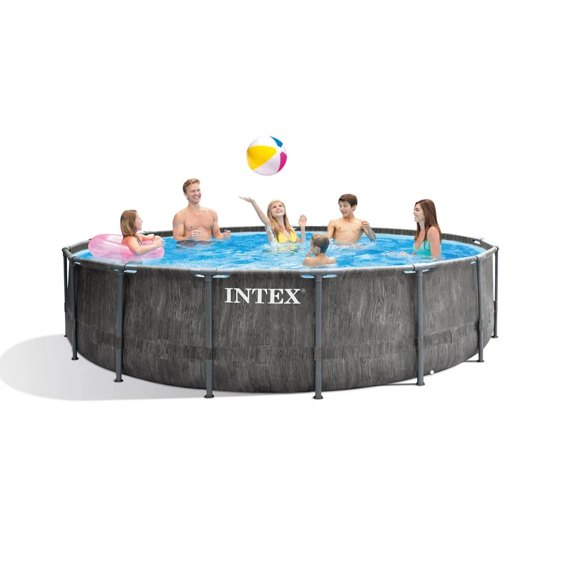 INTEX 26742NP - Piscina Prism Greywood 457X122 Cm Pompa Filtro, Scaletta, Telo Base, Telo Copertura