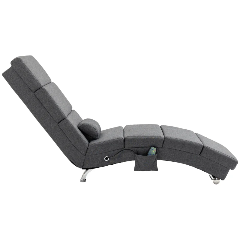 HOMCOM Massagestoel Relaxstoel Ligstoel 8 vibratiepunten, 5 modi, 8 vibratiepunten, 56 x 168 x 84 cm, Grijs