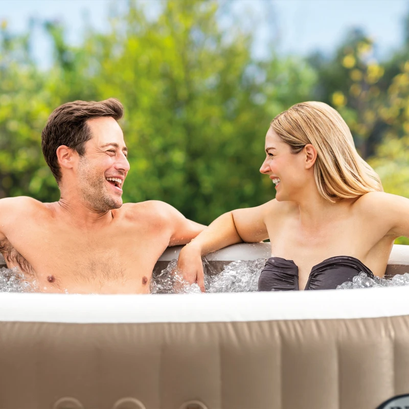 INTEX 28476EX - Pure Spa Bubble Massage 196X71Cm 4 Posti Con Pompa, Riscaldatore, Sistema Purificazione Acqua, Telo Di Copertura Totale