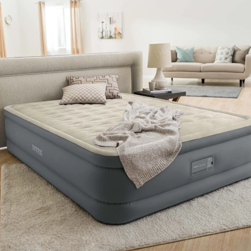 INTEX 64926ND - Materasso Elevated Premiere Matrimoniale Con Tecnologia Fiber Tech, Nuova Pompa Elettrica Incorporata Con Pannello Dati E Porta Usb Cm 152X203X46