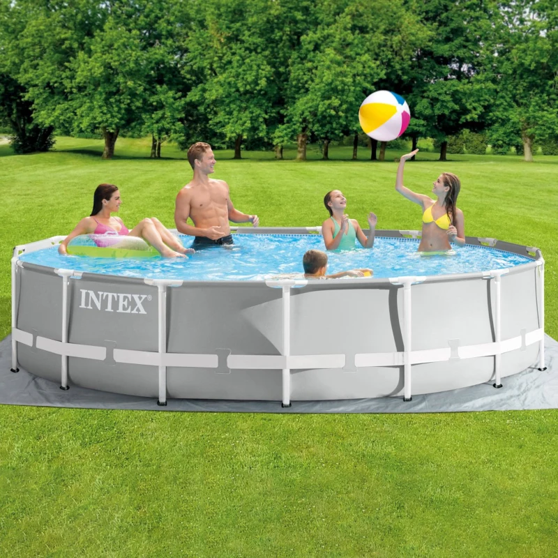 INTEX 26724NP - Piscina Prisma Frame 457X107 Cm Con Pompa Filtro, Scaletta Doppia, Telo Base E Copertura
