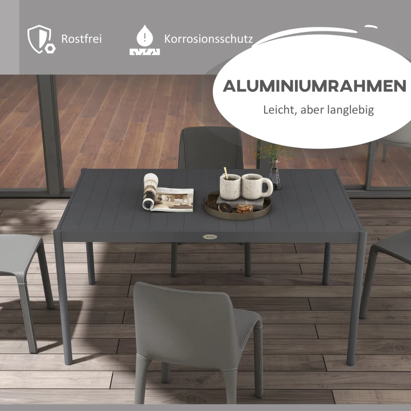 Outsunny Tuintafel Buitentafel, weerbestendig, Aluminium, 145 x 90 x 74 cm, Donkergrijs