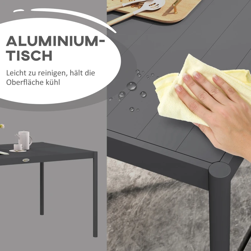 Outsunny Tuintafel Buitentafel, weerbestendig, Aluminium, 145 x 90 x 74 cm, Donkergrijs