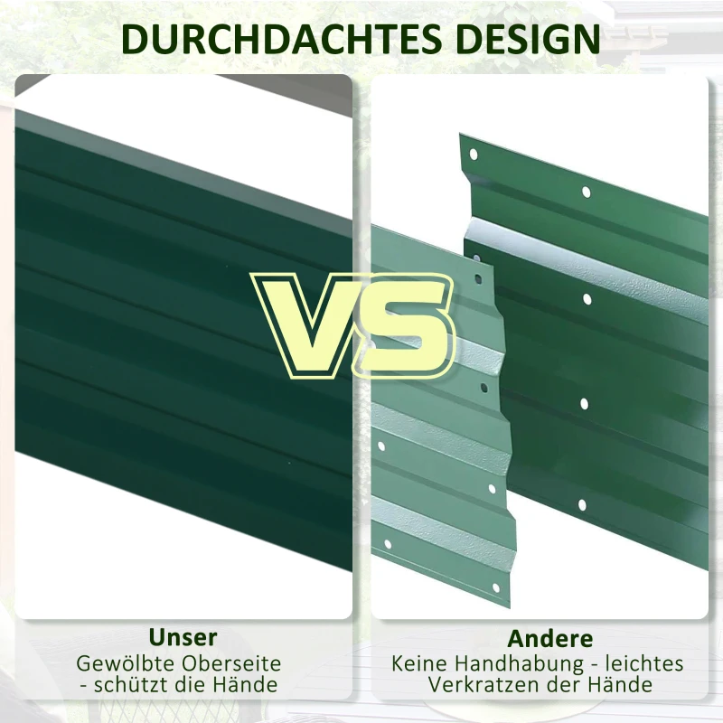 Outsunny Wysokie łóżko ogrodowe ze stali, donica do sadzenia, bezrdzeniowy skrzynia na kwiaty, warzywnik z otwartym dnem, ziołowy ogródek do ogrodu, balkonu, zielony, 120 x 60 x 30,5 cm