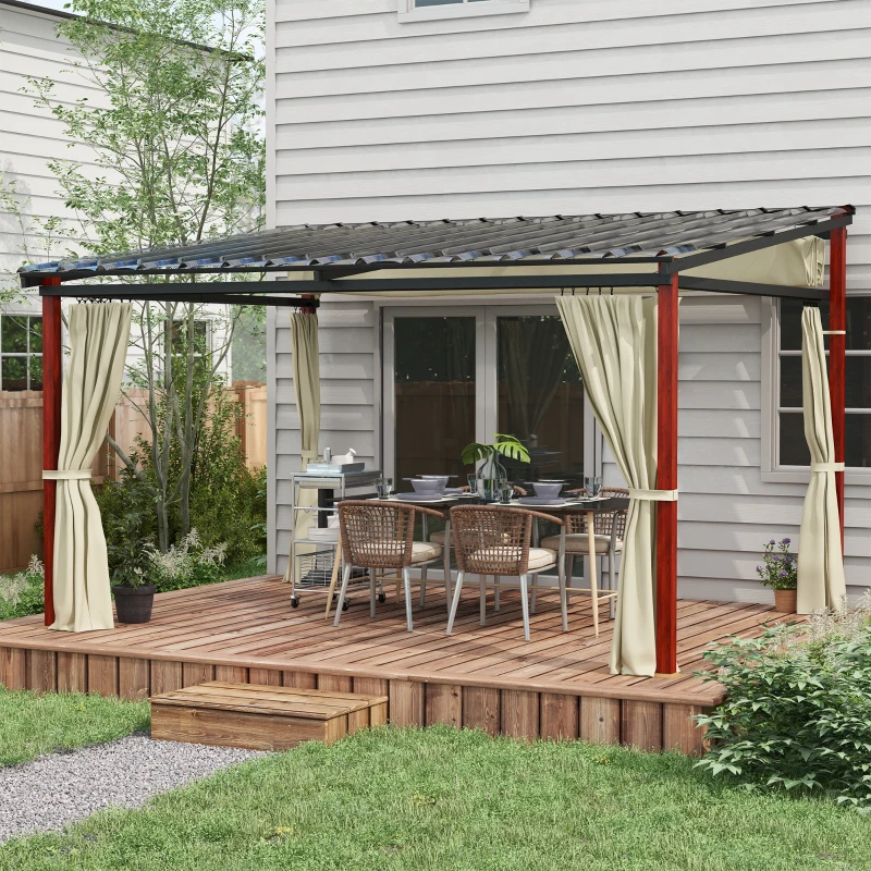 Outsunny Pergola 3,5 x 3 m z bocznymi ścianami, wiatroszczelne zadaszenie tarasu, regulowane wysokośći, dach z możliwością rozsuwania, do ogrodu i tarasu, kolor beżowy