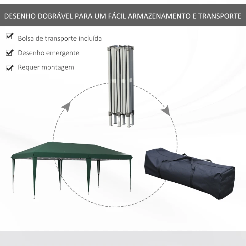 Outsunny Tenda para Festas 6x3 m com Altura Ajustável em 3 Níveis Bolsa de Transporte Estrutura de Aço Anti-UV Verde