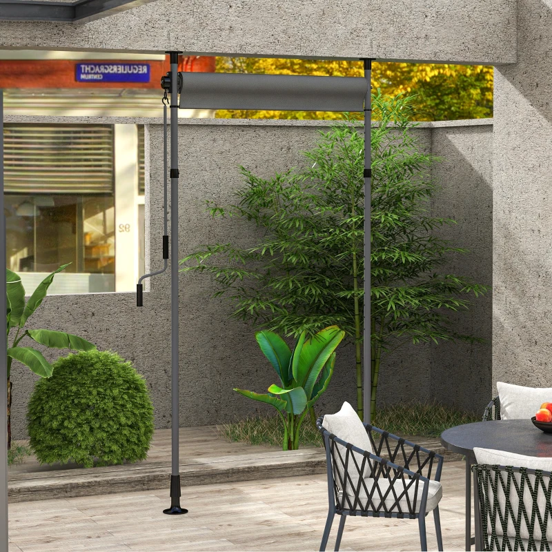 Outsunny Verstelbare Freestanding Zonnescherm zonder Boren - Aluminium Frame - 1,5 x 2,2-3,1 m - Donkergrijs