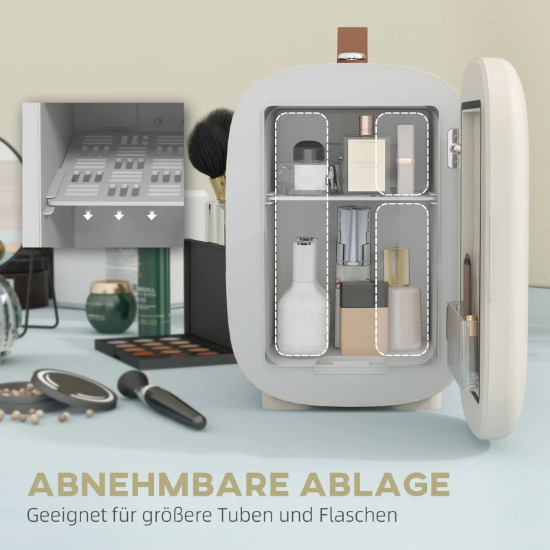 HOMCOM Mini Koelkast Beauty Fridge, 4 L Capaciteit, 20,3 x 26,3 x 28 cm, Crèmewit