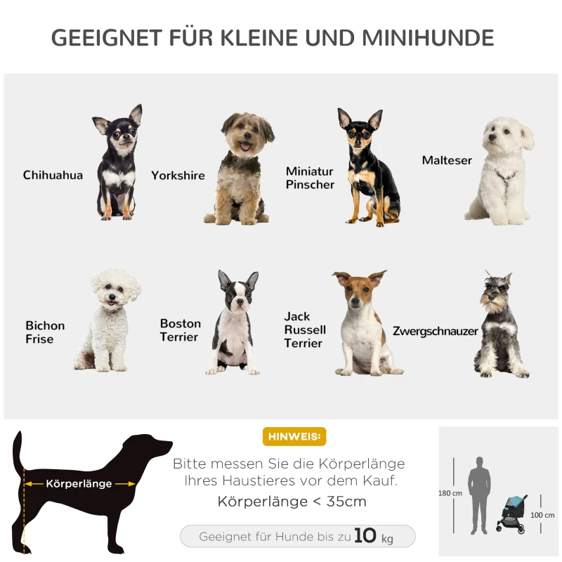 PawHut Haustierbuggy Hundebuggy bis 10kg klappbar Sicherheitsleine Handgriff Regenschutz Aufbewahrungskorb Blau + Schwarz