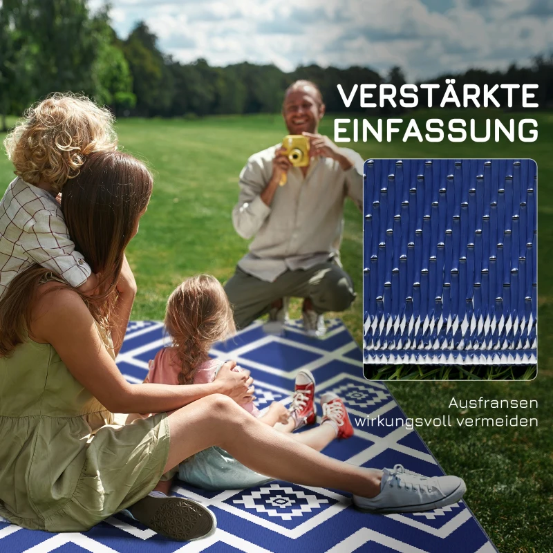 Outsunny Terrasvloerkleed voor buiten, weerbestendig, modern ontwerp, 182 cm x 274 cm x 0,3 cm, Blauw + Wit