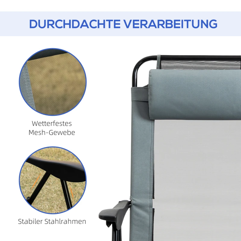 Outsunny 2-delige set inklapbare ligstoelen, weerbestendig, 5-voudig verstelbare rugleuning, metalen frame, grijs