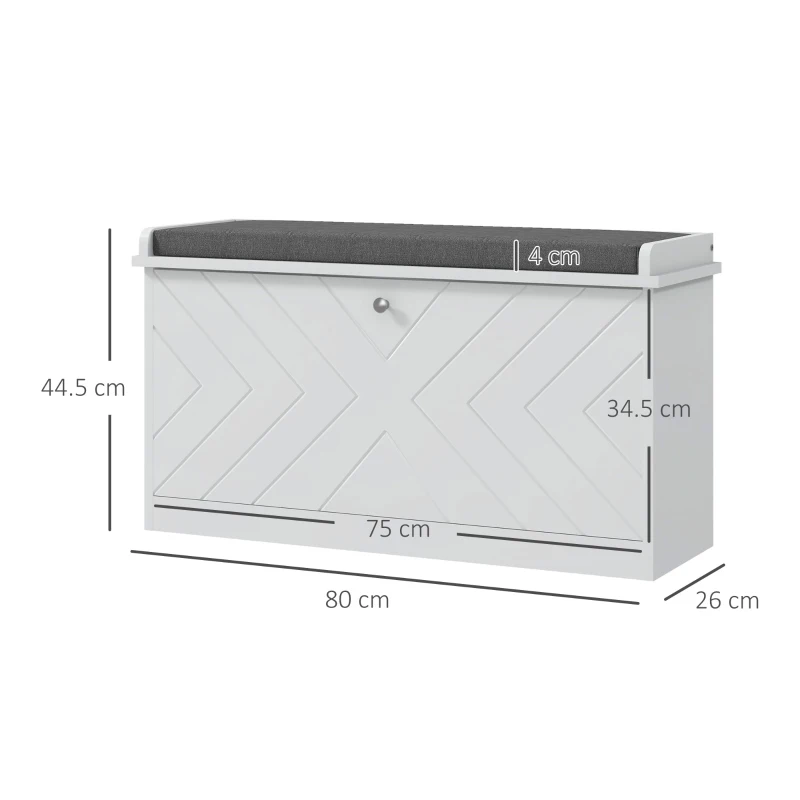 HOMCOM Panca Scarpiera Salvaspazio con Cuscino e Cassetto Ribaltabile per 8 Paia di Scarpe, Bianco