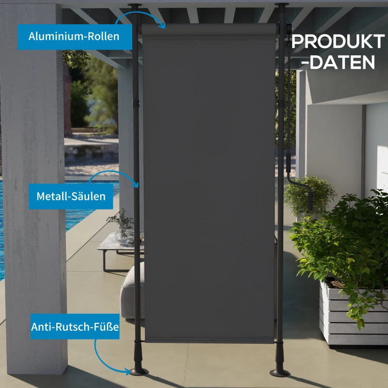 Outsunny Wolnostojąca Markiza, Długość Regulowana, Montaż bez Wiercenia, Rama z Aluminium, 1,2 x 2,2-3,1 m, Ciemnoszary