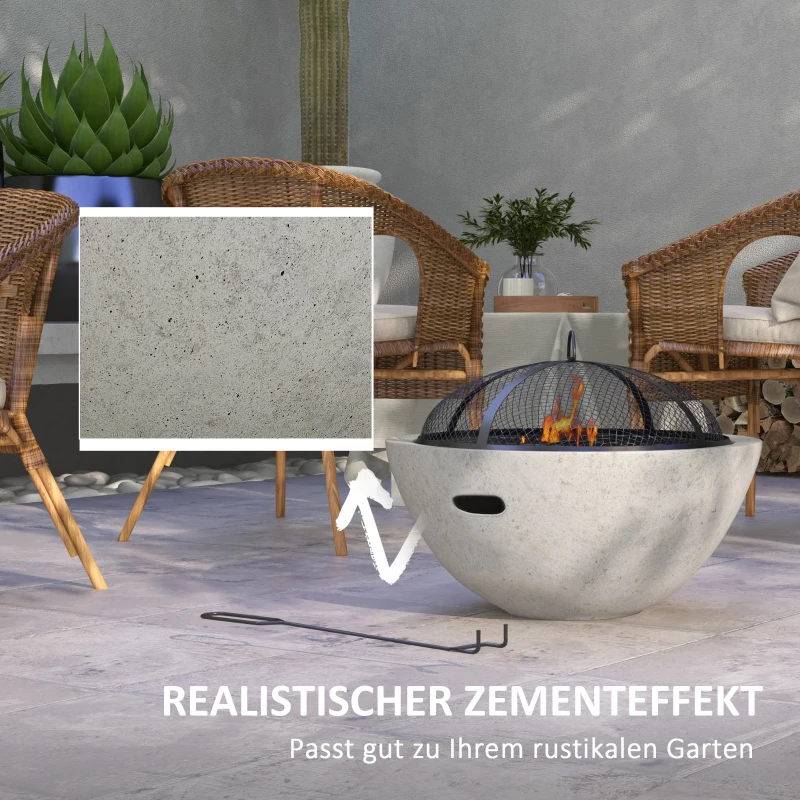 Outsunny Palenisko 2 w 1 z optyką betonu, funkcja grilla, nierdzewna rama metalowa, Ø61 x 43W cm, szary