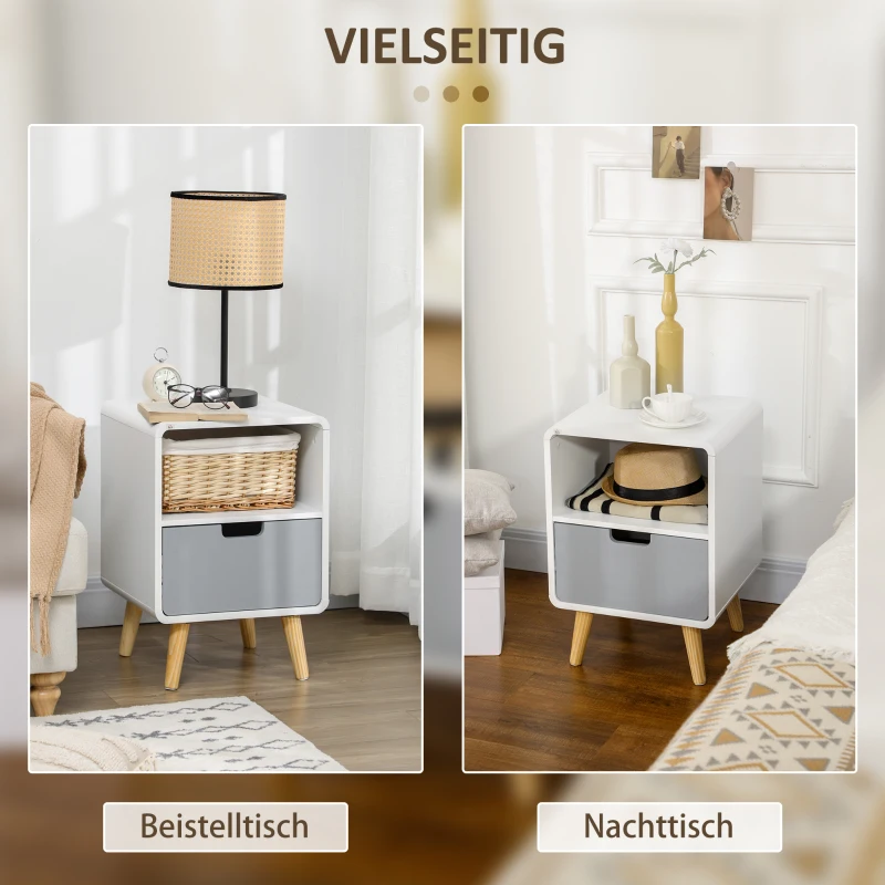 HOMCOM Nachtkastje, Scandinavisch design, ruime lade, waterbestendige laklaag, 40 x 38 x 58 cm, Wit(m-6)