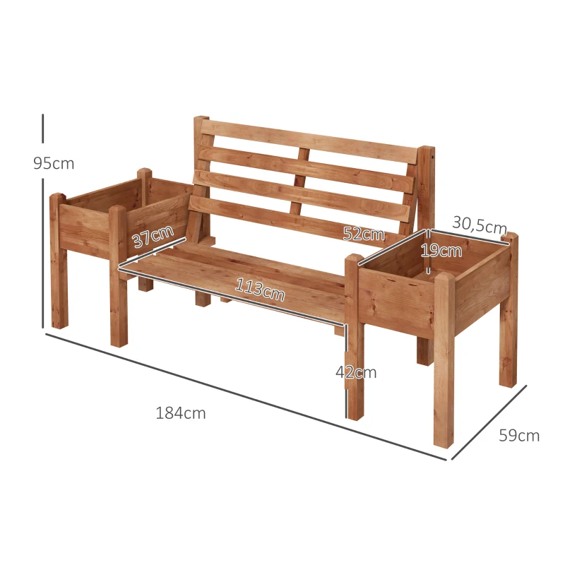 Outsunny Tuinbank, 2-Zits Bank, inclusief plantenbakken, hout, 184 cm x 59 cm x 95 cm, Bruin