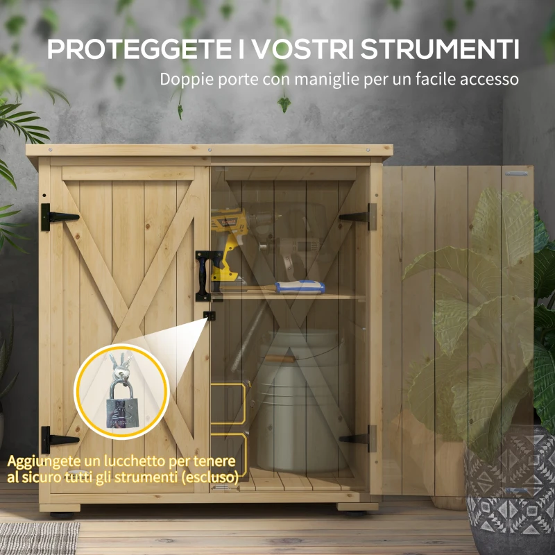Outsunny Armadio da Esterno con Ripiano Interno Regolabile e Tetto Inclinato, in Legno di Abete, 77.5x88x90 cm