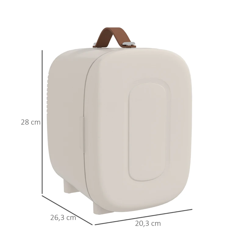 HOMCOM Mini Lodówka Lodówka Beauty Fridge, 4 L Pojemność, 20,3 x 26,3 x 28 cm, Kremowy(m-3)