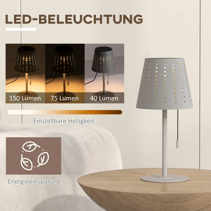 Outsunny Lampa stołowa lampa nocna, zegar czasowy, bezprzewodowa, łańcuszek ze złotem, 14 cm x 14 cm x 30 cm, Biała