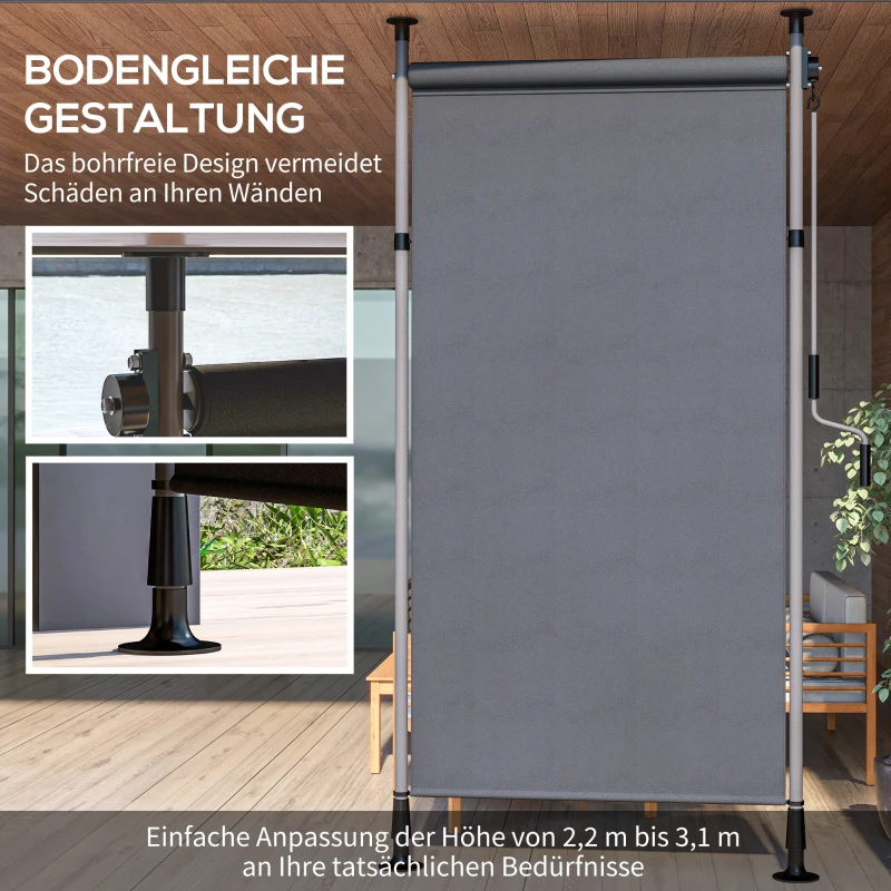 Outsunny Wolnostojąca Markiza, Regulowana Długość, Montaż Bez Wiercenia, Rama z Aluminium, 1,5 x 2,2-3,1 m, Ciemnoszary
