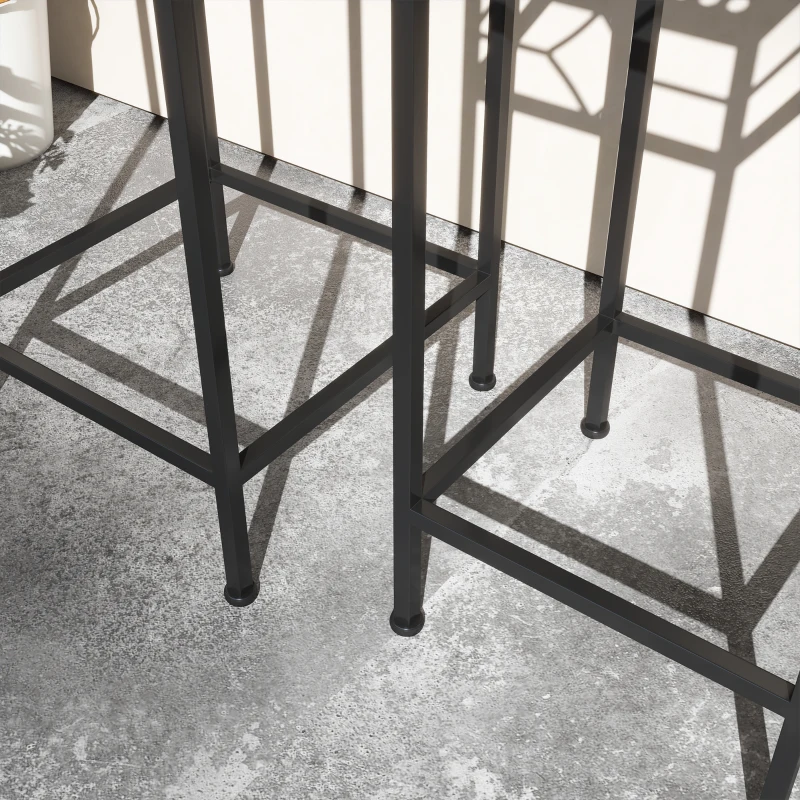 Outsunny Bloemenstandaard, set van 3, rond, stapelbaar, rotanlook, metalen poten, voor binnen en buiten, zwart/goud