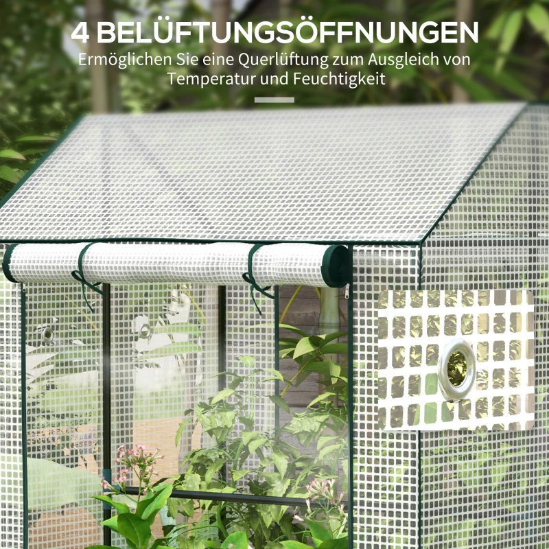 Outsunny Szklarnia foliowa z podwójnymi drzwiami, szklarnia na pomidory odporna na wiatr do ogrodu, biała, 100 x 80 x 150 cm