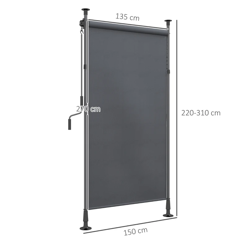 Outsunny Verstelbare Freestanding Zonnescherm zonder Boren - Aluminium Frame - 1,5 x 2,2-3,1 m - Donkergrijs