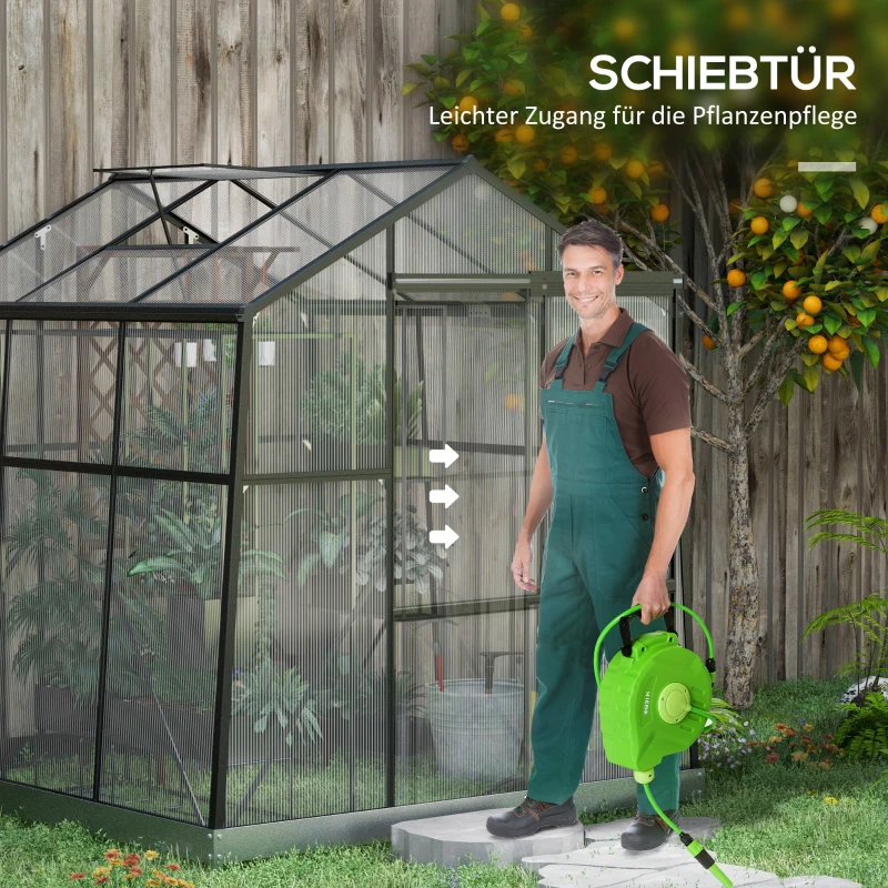 Outsunny Szklarnia Aluminiowa 192 x 192 x 204 cm 3,68 m² z Oknem, Drzwiami Przesuwnymi, Podstawą, Domkiem dla Pomidorów do Ogrodu, Balkonu, Kolor Czarny