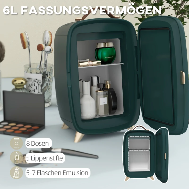 HOMCOM Mini Koelkast Beauty Fridge, 4 L Capaciteit, 20,3 x 26,3 x 28 cm, Donkergroen