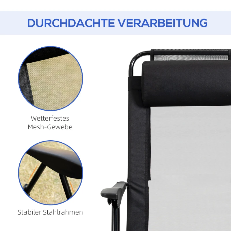 Outsunny Set van 2 Opvouwbare Ligstoelen, Weerbestendig, 5-voudig Verstelbare Rugleuning, Metalen Frame, Zwart