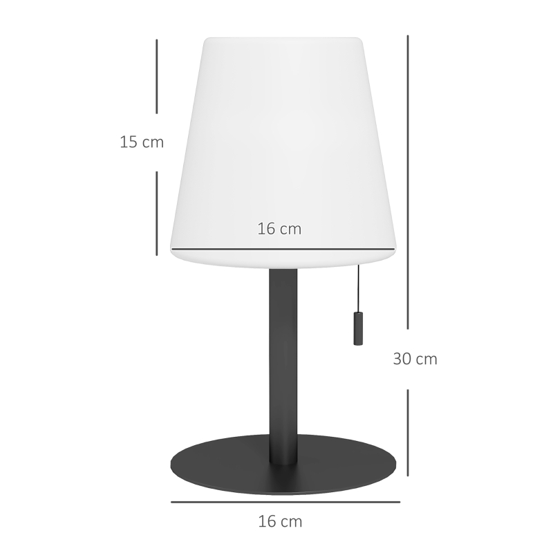Lampa stołowa Outsunny z funkcją ładowania USB, z regulowanym natężeniem światła, wodoodporna IP44, do użytku wewnątrz i na zewnątrz, kolor czarno-biały