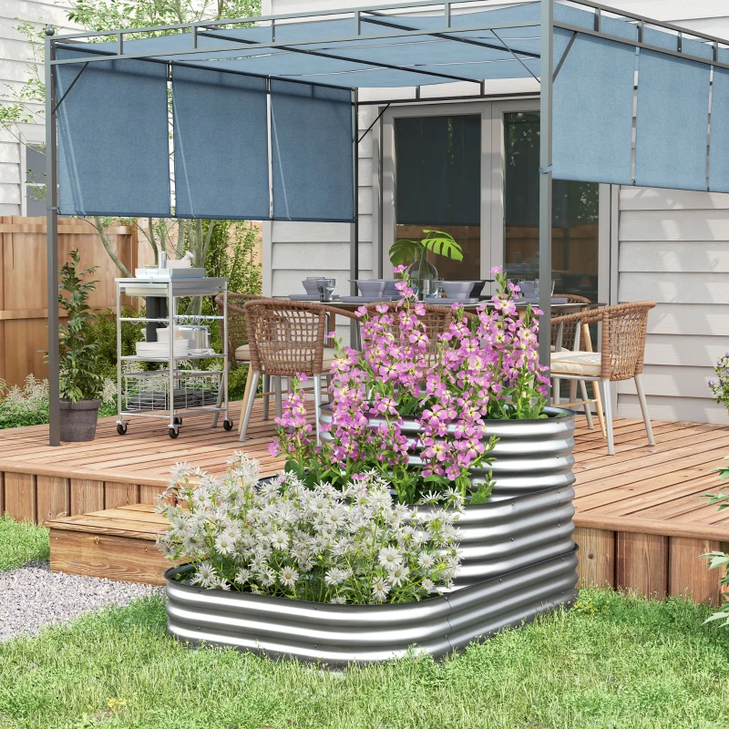 Outsunny Skrzynka ogrodowa schodkowa na kwiaty na zewnątrz, 3 poziomy, 158 cm x 109 cm x 82 cm, Srebrny