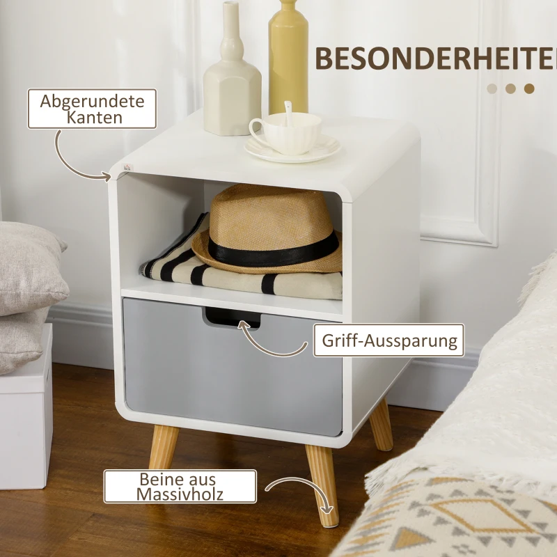 HOMCOM Nachtkastje, Scandinavisch design, ruime lade, waterbestendige laklaag, 40 x 38 x 58 cm, Wit(m-4)