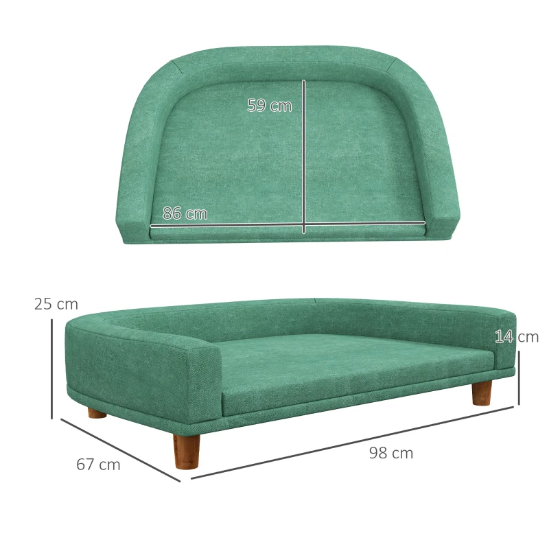 PawHut Legowisko dla psa, sofa dla psa, sofa dla zwierząt, Eukaliptus, 98 x 67 x 25 cm, Zielony