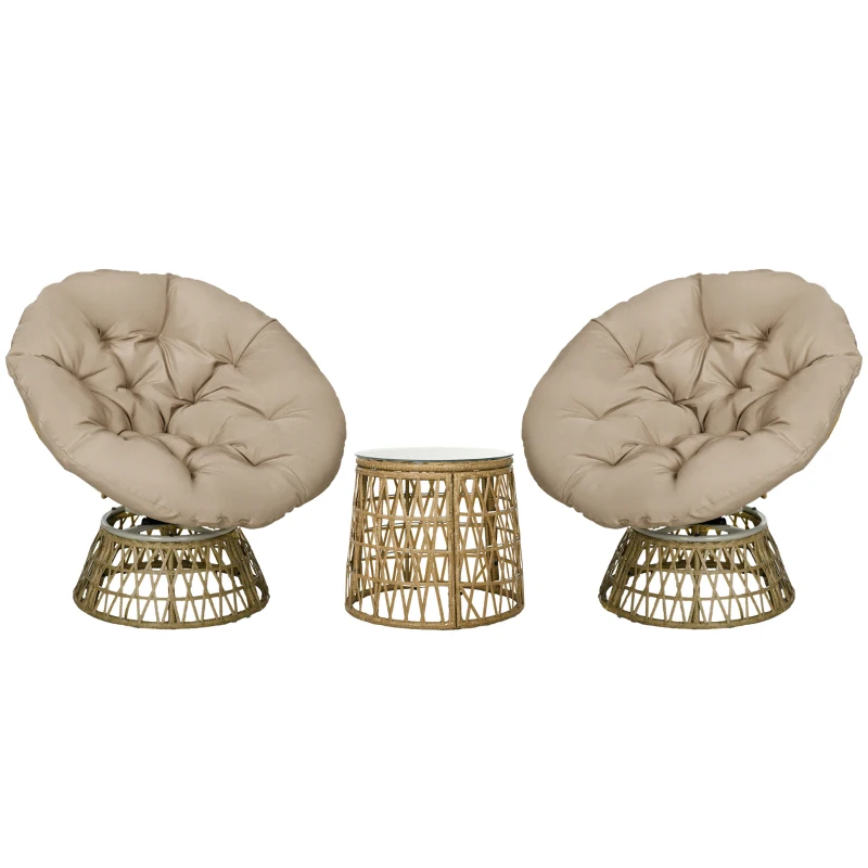 Outsunny Zestaw Bistro Balkonowy Zestaw Tarasowy, odporny na warunki atmosferyczne, zdejmowane poduszki, 85 cm x 70 cm x 82 cm, Naturalny + Jasnobrązowy