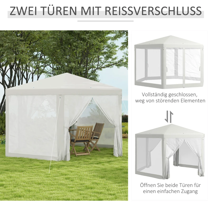 Outsunny Tuinpaviljoen, zeshoekig, met netgordijnen, metalen frame, 4x4x2,5m, Crème