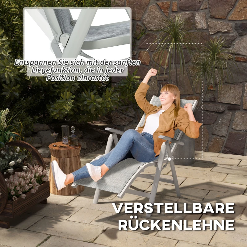 Outsunny Fotel ogrodowy Outdoor Lounge, Leżak ogrodowy, odporny na warunki atmosferyczne, 62 cm x 96 cm x 108 cm, Szary + Biały