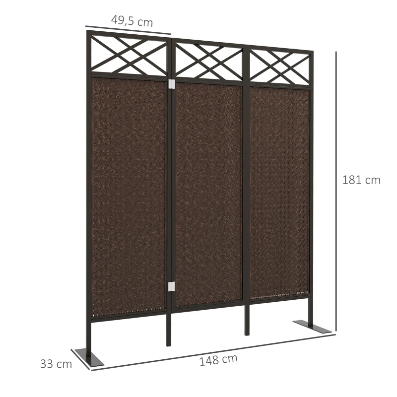 Outsunny Vintage Raumteiler Paravant - 3-delig - 148 cm x 33 cm x 181 cm - Bruin + Zwart