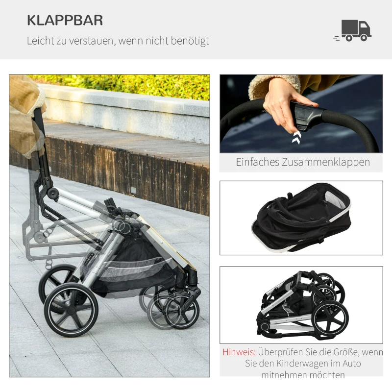 PawHut Hundewagen Hundebuggy, klappbar, 2 Sicherheitsleinen, Regenverdeck, 84 cm x 58 cm x 110 cm, Schwarz