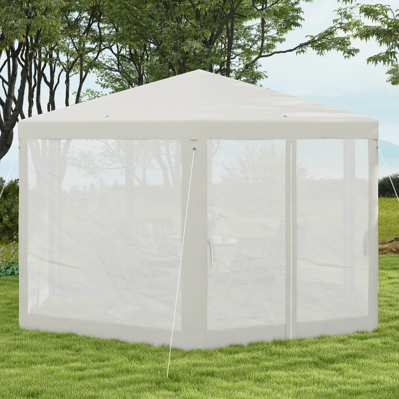 Outsunny Tuinpaviljoen, zeshoekig, met netgordijnen, metalen frame, 4x4x2,5m, Crème