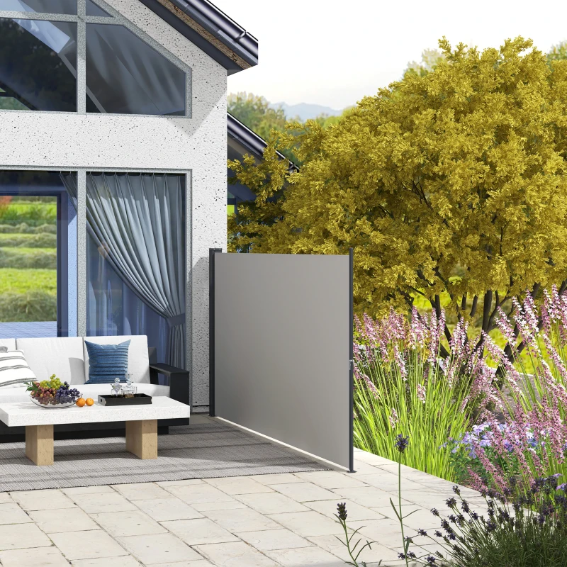 Outsunny Markiza Boczna, Rolowana, Rozsuwana, Ochrona Przeciwsłoneczna, Aluminium/Poliester, 3 x 1,4 m, Jasnoszary